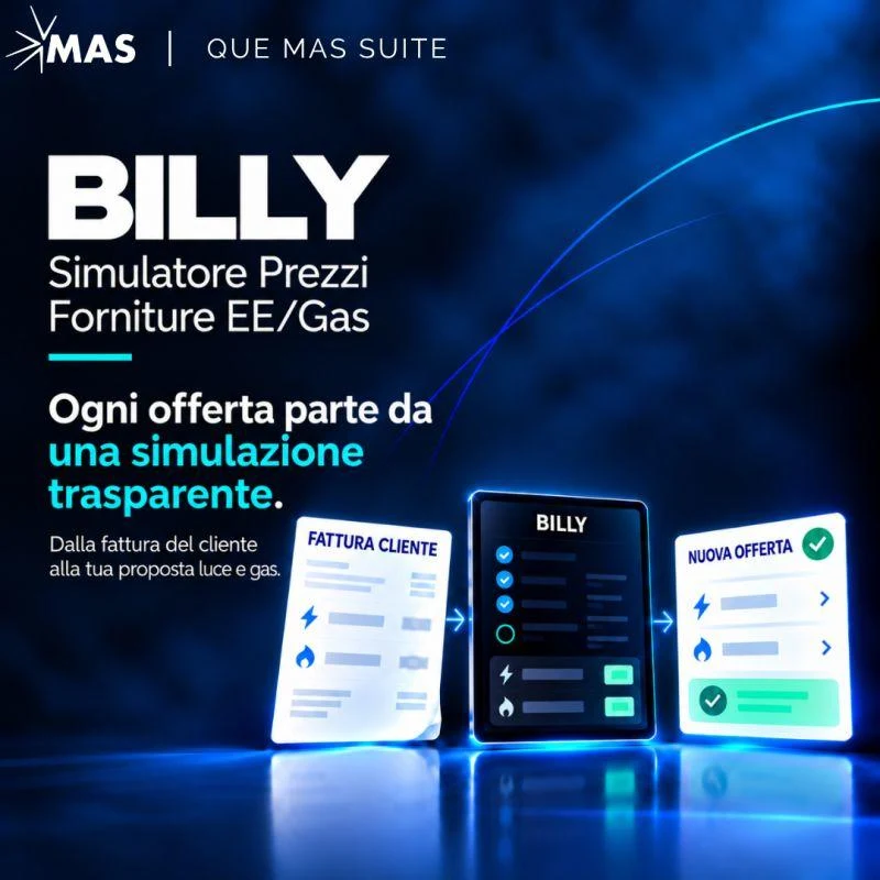 BILLY, simulatore prezzi forniture EE e gas: dalla fattura del cliente alla nuova offerta